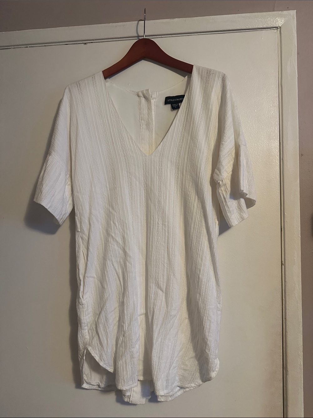 Stylestalker White V-Neck Textured Mini Dress